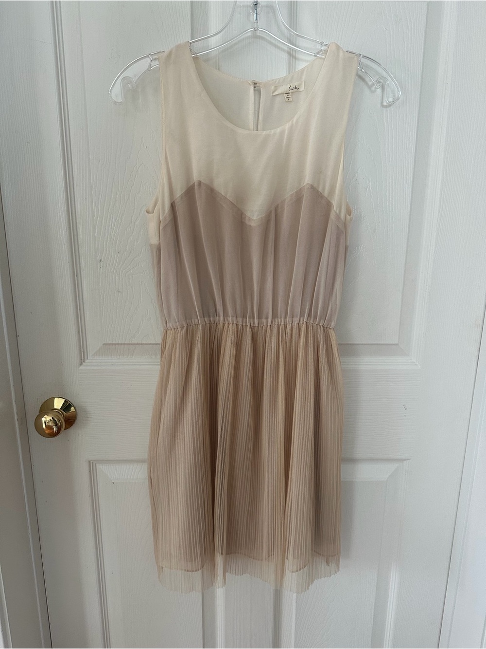 Lush Cream and Beige Sleeveless Pleated Skater Dress